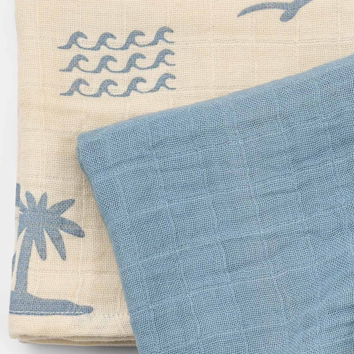2er Set Musselin Tücher - Faded Denim - 100 % Bio Baumwolle GOTS - WHEAT