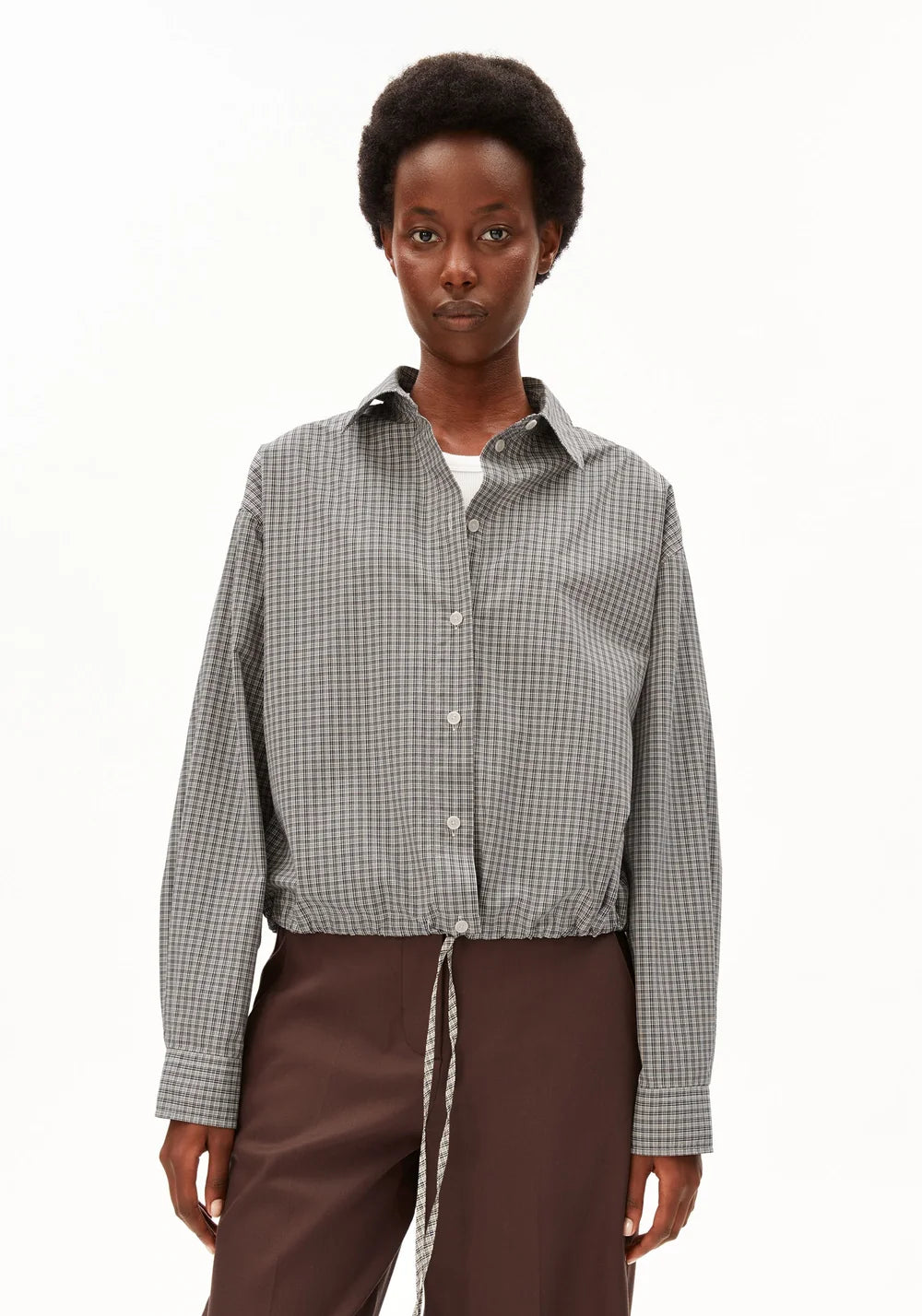 KARIERTE BLUSE MIT KORDELZUG 100% BIO-BAUMWOLLE - Armedangels
