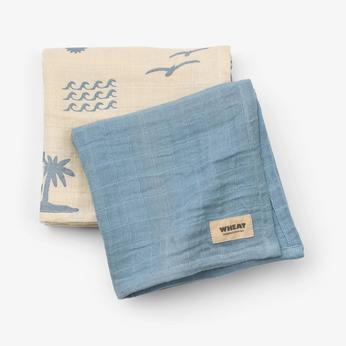 2er Set Musselin Tücher - Faded Denim - 100 % Bio Baumwolle GOTS - WHEAT