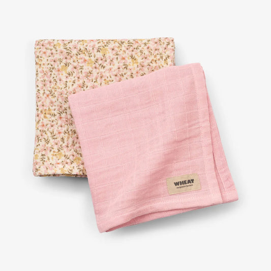 2er Set Musselin Tücher - Coral Blush - 100 % Bio Baumwolle GOTS - WHEAT