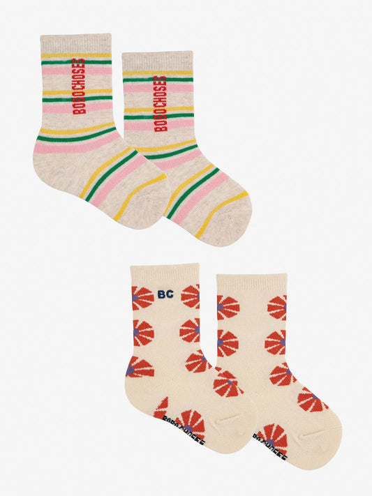 Kaleidoscope all over stripes long socks pack x2 - Bobo Choses