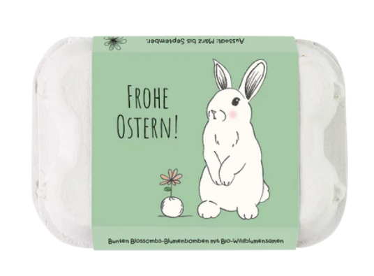 Eierkarton "Frohe Ostern" mit 6 Samenbomben - Blossombs
