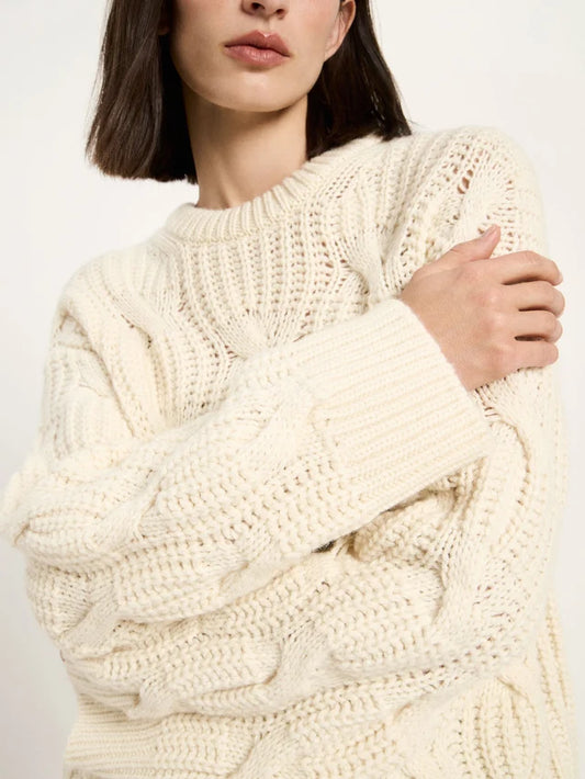 Strukturpullover Oversize (GOTS) aus Bio-Schurwolle und Bio-Baumwolle off white - Lanius